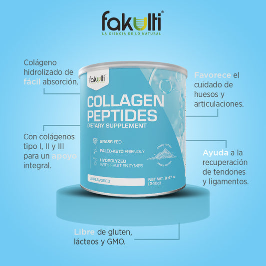 Péptidos de colágeno sin sabor, tarro de 30 porciones.