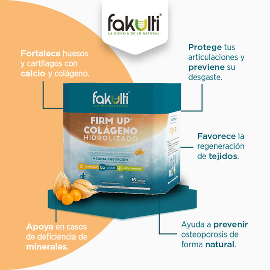 Colágeno hidrolizado firm up, caja de 16 sachets.