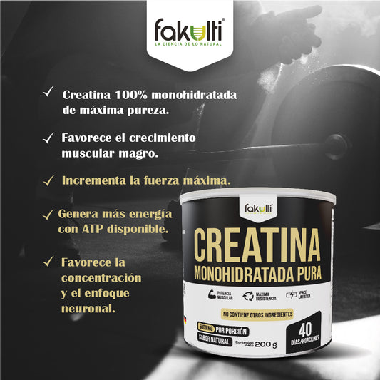 Creatina monohidratada pura, tarro de 40 porciones.