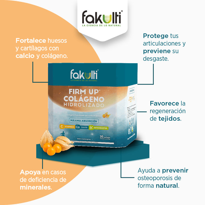 Colágeno hidrolizado firm up, caja de 16 sachets.