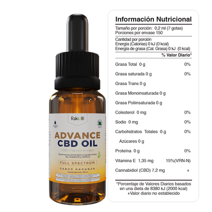 Advance CBD oil 1080 mg, gotero de 30 mL.